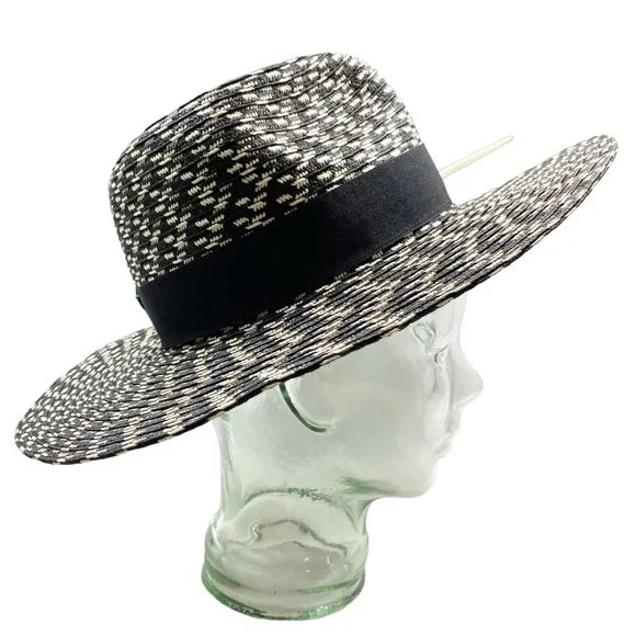 Black & White Straw Feather Fedora - Picture 8 of 13